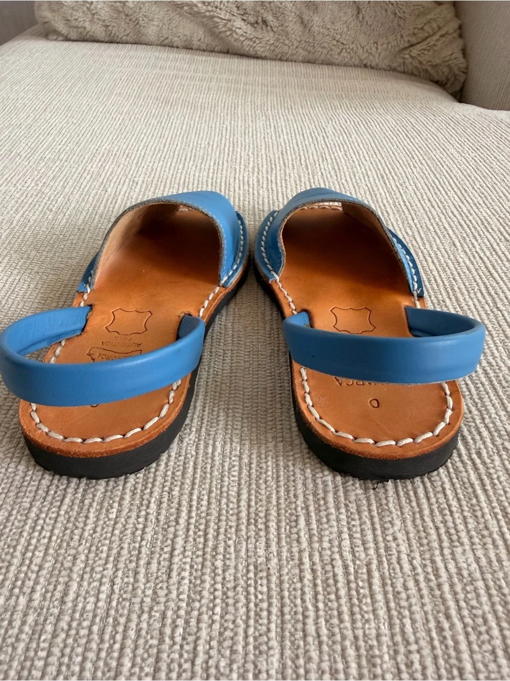 Spanish leather Kids Blue peep toe classic Slingback Sandals 30/12T